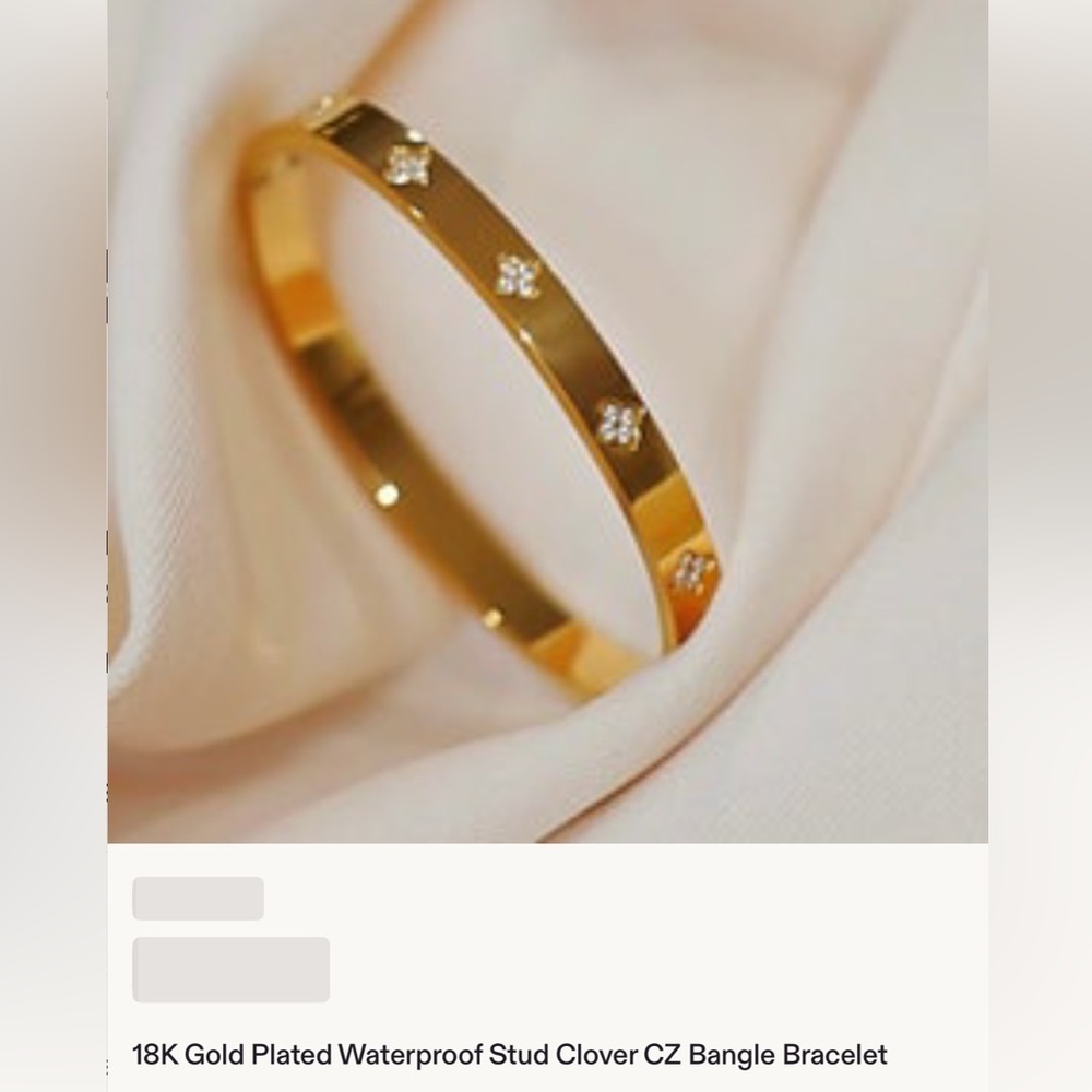 18K Gold Plated Clover CZ Bangle Bracelet